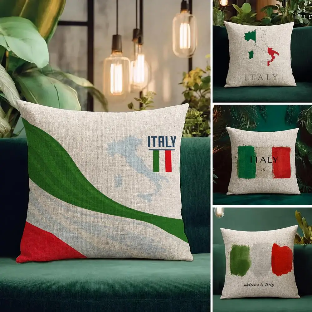 Flag Italy Flag Cushion Cover Natural Linen Pillowcase Set All-in-One Decor Cushion Cover for Sofa Bedroom Chair