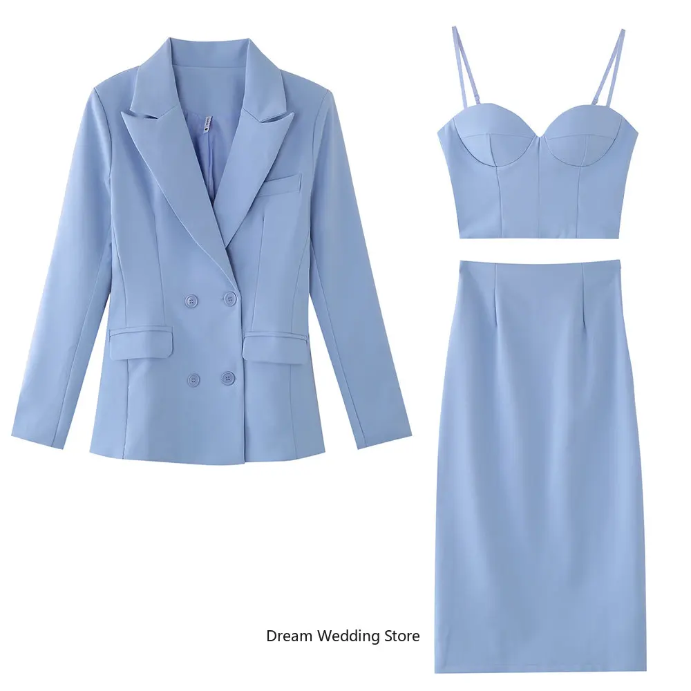 Costume 3 pièces pour femmes, veste Double boutonnage + soutien-gorge + pantalon, Blazer quotidien, robe de bal de mariage sur mesure