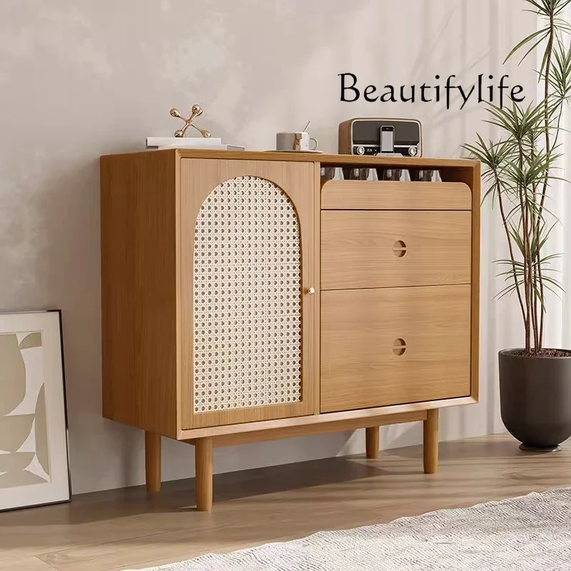 

muebles para hogar Nordic Solid Wood Dining Edge Modern Minimalist Rattan Sitting Room Cabinet Arch Kitchen Storage Cabinet Side