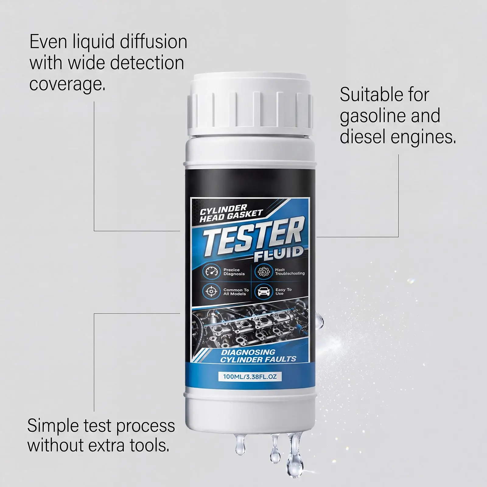 Combustion Leak Detector Fluid Block Test Head Gasket Tester CO2 Indicator 100ml Precise Diagnosis Engine Cooling System