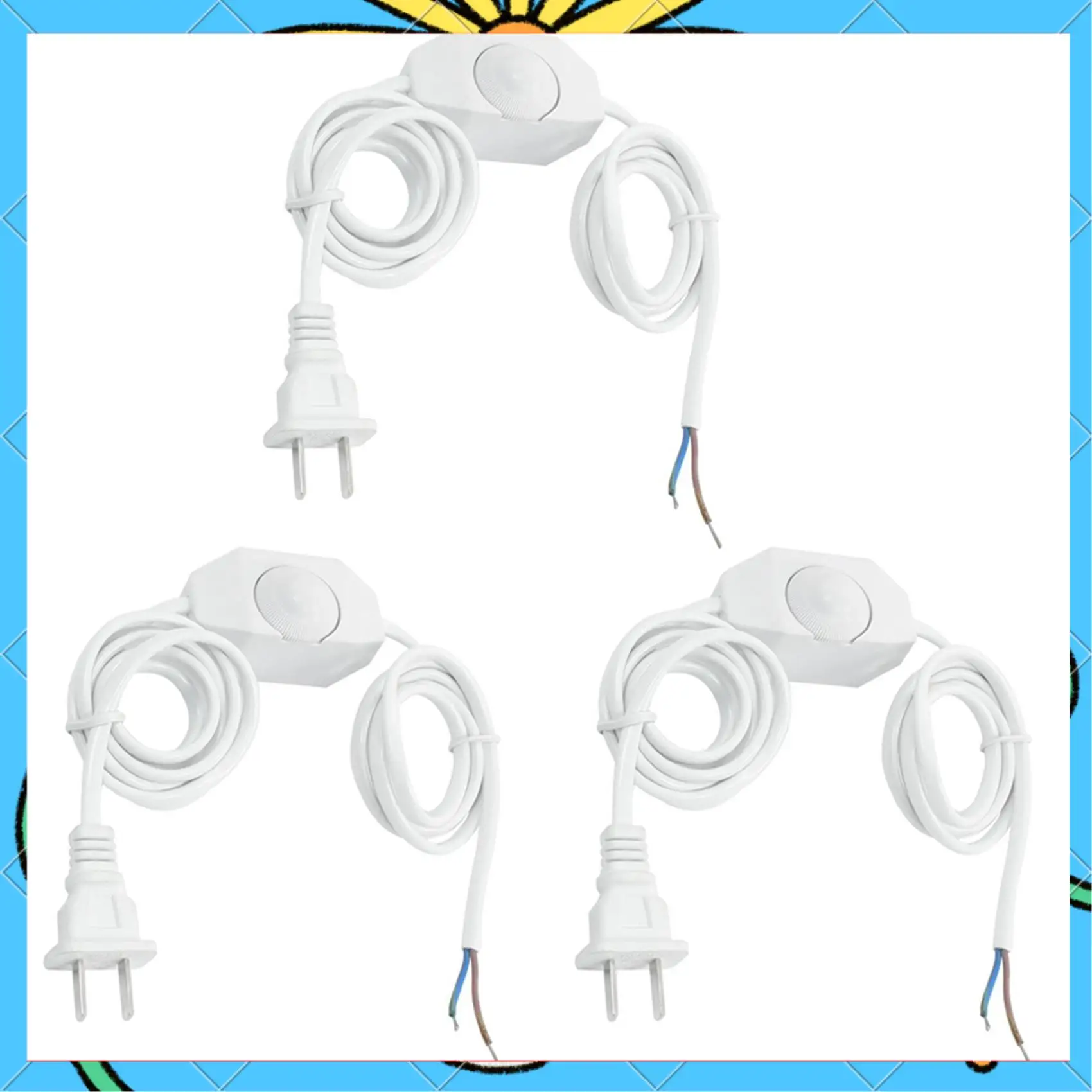 3X White Lamp Power Cord With Dimmer Switch AC 250V/110V US Plug-[A51I]