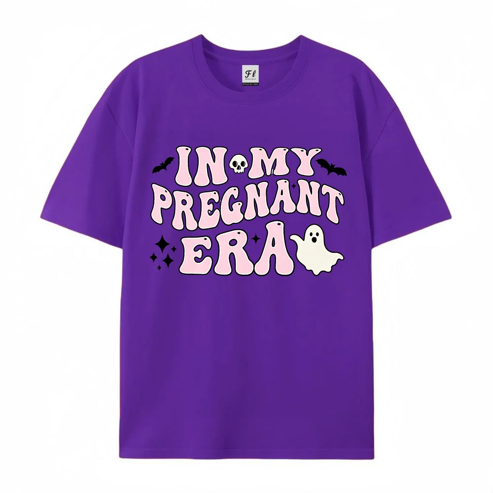 Women In My Pregnant Era T Shirt Halloween Ghost Pregnancy Announcement Graphic Tee Short Sleeve CasualCotton Top