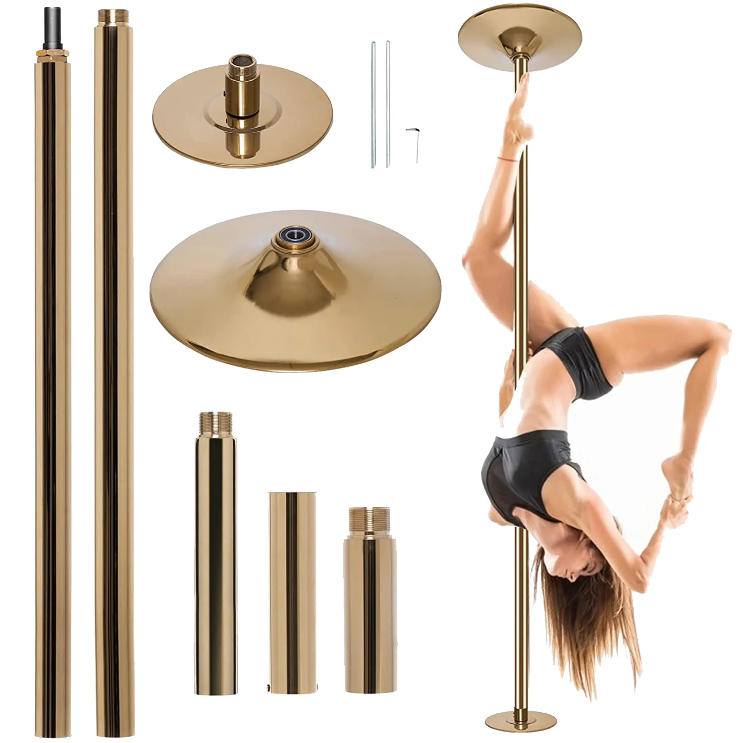 

Pole Dance Fitness 45mm Portable Strip Spin Poles for sale, Gold