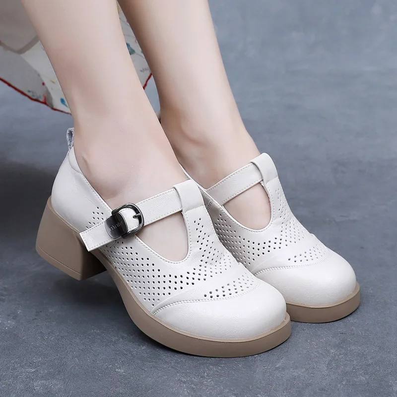 

GKTINOO сандалии из натуральной кожи с закрытым носком для женщин, летние сандалии на платформе с вырезами, женская обувь для отдыха на толстом каблуке ручной работы