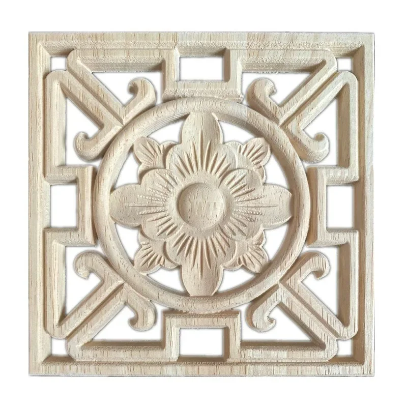 3PCS 15cm Wooden Wood Applique Decorative Antique Flower Piece Pass Background Wall Wardrobe Home Decoration Accessories