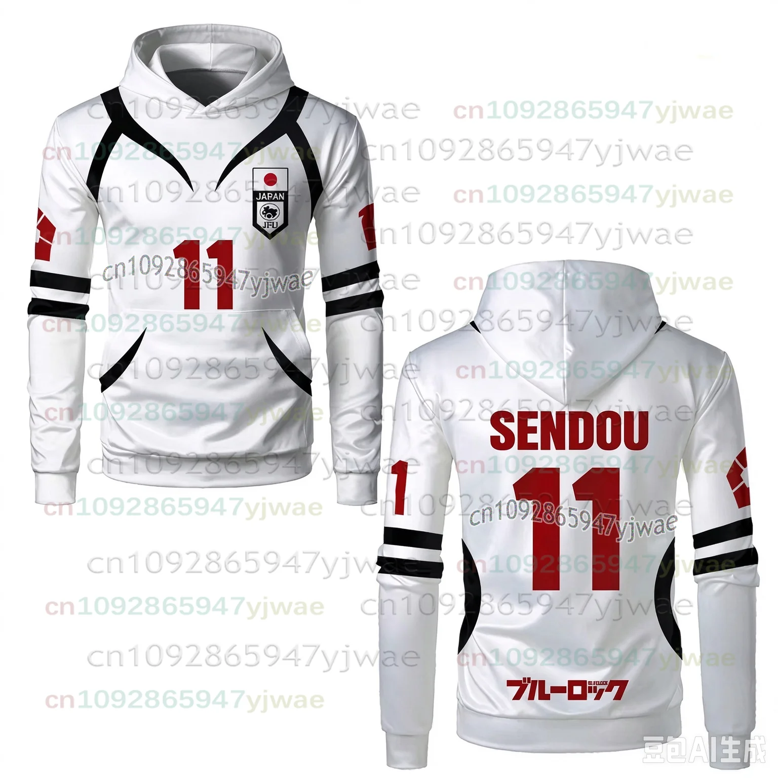 Blue Lock Weißes Fußballtrikot Japan U20 Team Cosplay Kinder-Hoodies 3D-Druck Anime Sweatshirts Herren Damen Langarm Sportoberteile – Detail 10