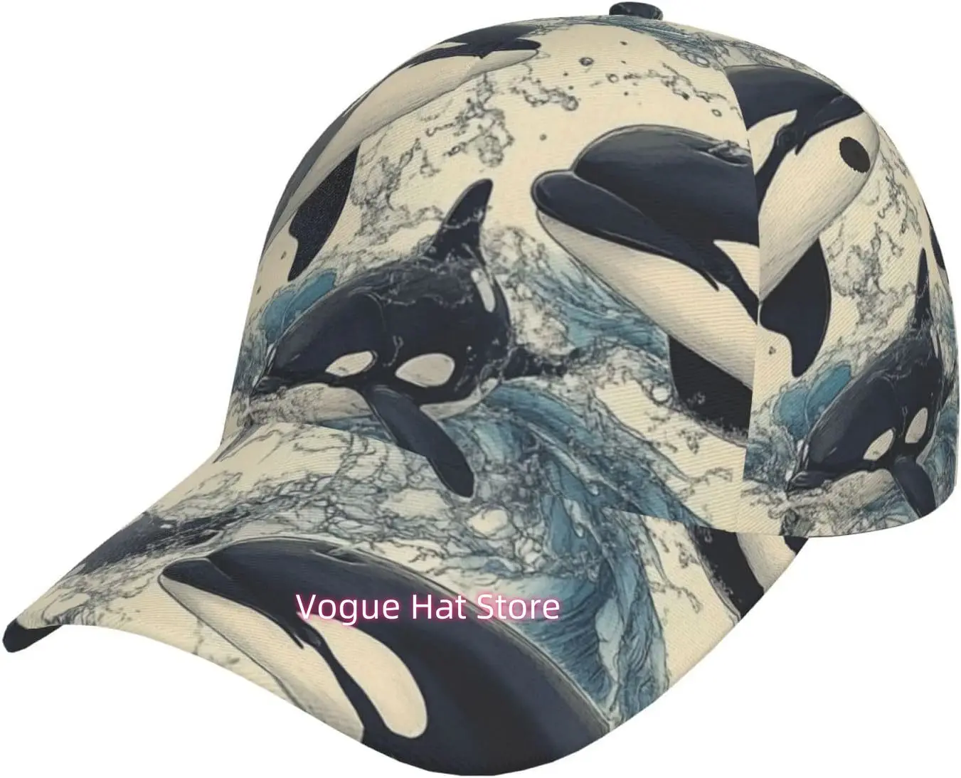 Killer Whale Pattern Baseball Cap Unisex Adjustable Baseball Hats for Sports Outdoor Black
