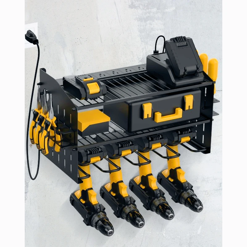 

Power Tool Charging Station - 3 Layer Wall Mount Power Tool Organizer with Charging Station for Power Drill, 6AC Outlets