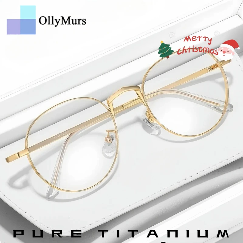

OLLYMURS Ретро круглые очки из чистого титана для мужчин и женщин в оправе ультра-легкие большие размеры с широкой оправой оптические очки по рецепту очки
