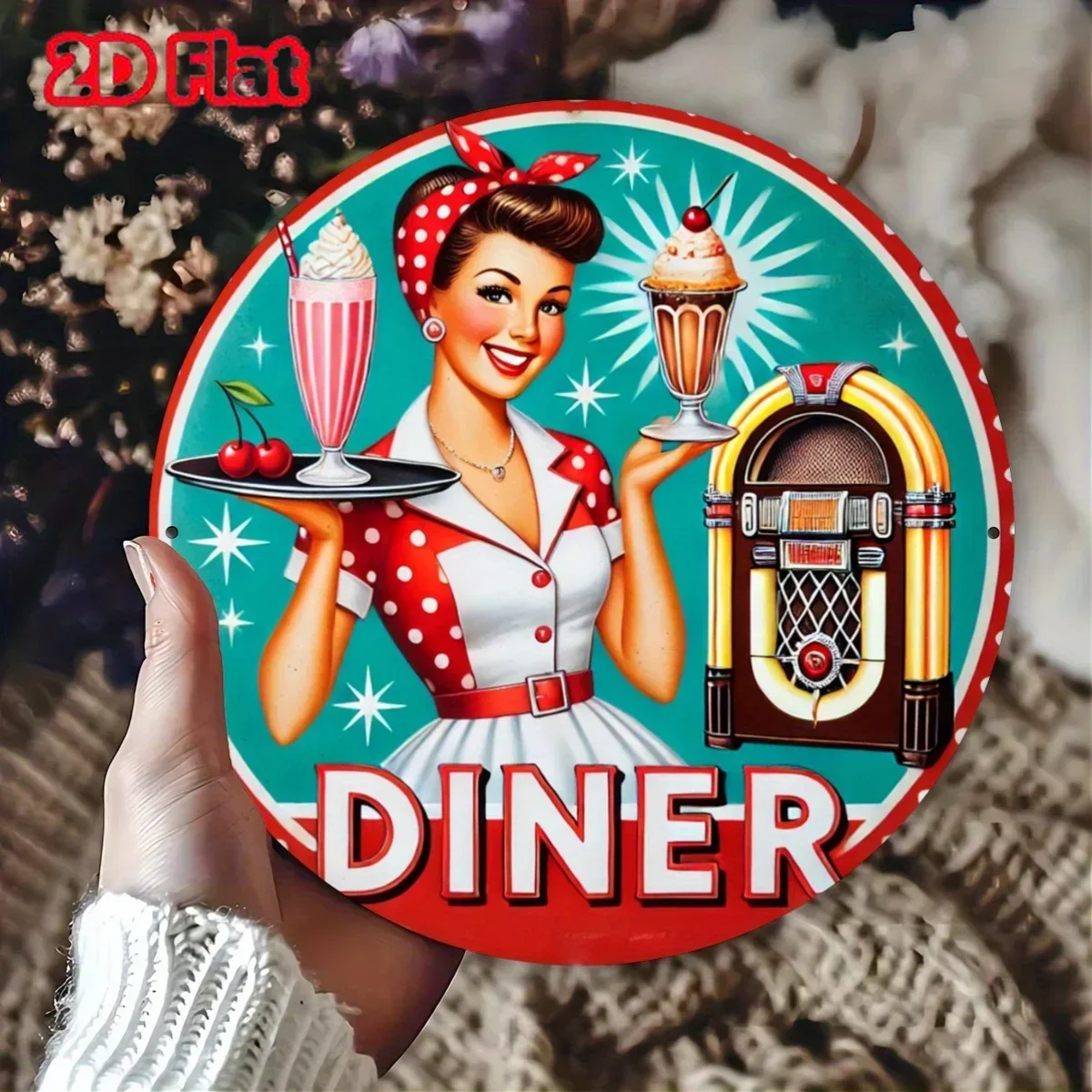 Vintage-inspiriertes Diner-Metallschild aus Eisen |   Runde Wandkunst-Dekoration, klassischer Restaurant-Stil für Zuhause, Schlafzimmer – ideales Geschenk