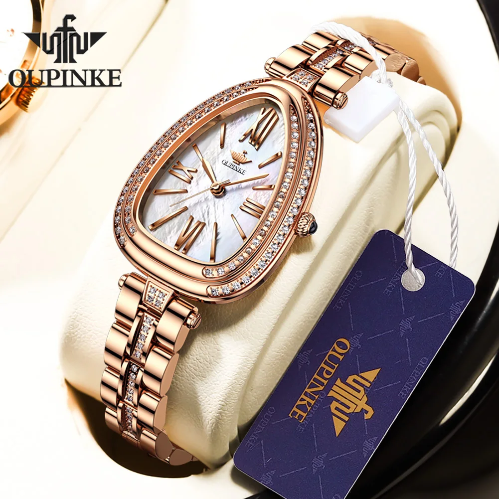 OUPINKE 3192 Women Watch Luxury Brand Automatic Mechanical Stainless Steel Waterproof Watches For Women Triangular Dial Gift