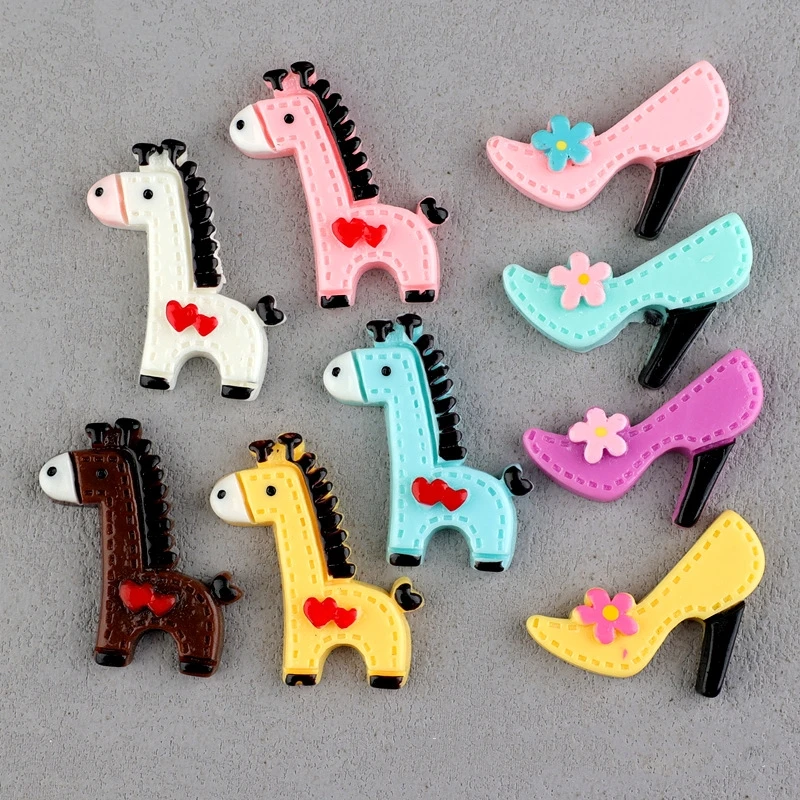 10pcs New Resin Little Horse Flat Back Embellishments For Hair Bows Kawaii High Heel Shoes Cabochon Scrapbooking Craft Accessory