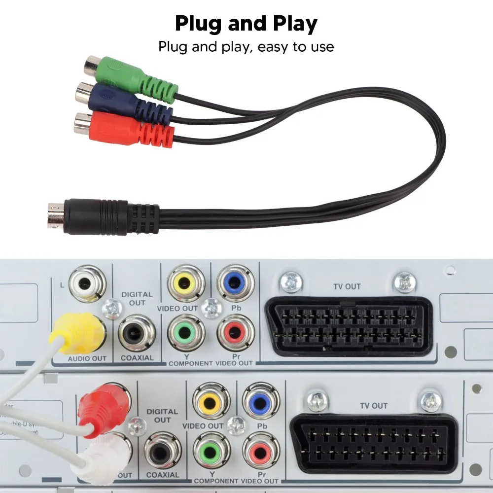 Cable MINI DIN de 9 Pines a 3RCA, Conexión Plug and Play, 11.8 Pulgadas, Cable Adaptador de Video RGB MINI DIN de 9 Pines Macho a 3RCA Hembra para Dispositivos Electrónicos