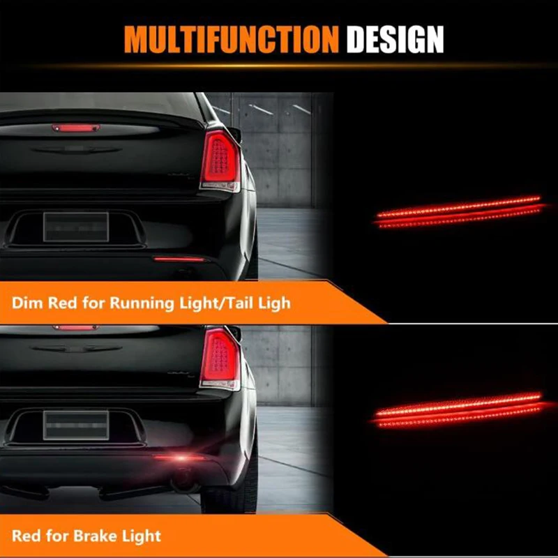 

2x Smoked Lens LED Car Rear Bumper Reflector Lights Brake Tail Lights for Chrysler 300 2019 2020 2021 300 Touring 2015