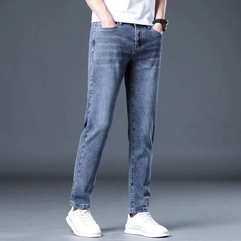 Spring and summer  Versatile Fashionable Elastic Men's denim jeans with small straight men jeans streetwear pants for men