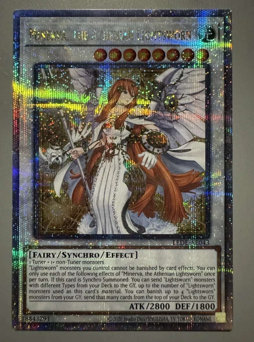 

Yugioh KONAMI LEDE-AE043 Minerva, the Athenian Lightsworn 25th Quarter Century Secret Rare Asian English Collection Mint Card