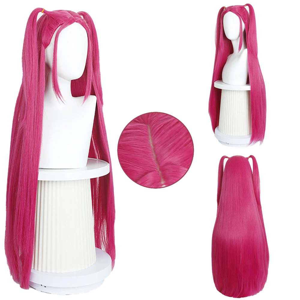 

Anime Kpop Demons Hunters Mila Cosplay Synthetic Hair 38-Inch Straight Rose Red Halloween Carnival Daily Party High-Quality Wig