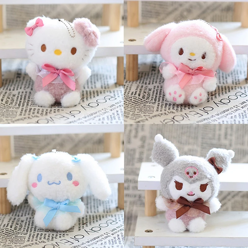 Sanurgente-Porte-clés en peluche Hello Kitty pour enfants, pendentif sac, peau noire, nœud de chat Kt, porte-clés beurre en peluche Yk2, jouets mignons, cadeau de Noël