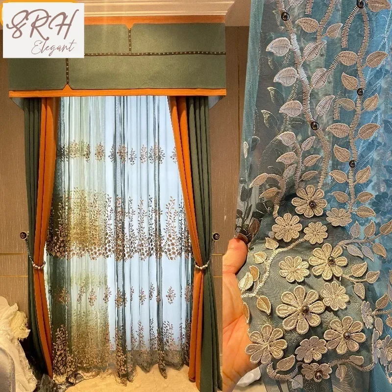 

Modern Relief Float Embroidery Nail Beaded Embroidery Yarn Three-dimensional Embroidery Curtains For Living Dining Room Bedroom