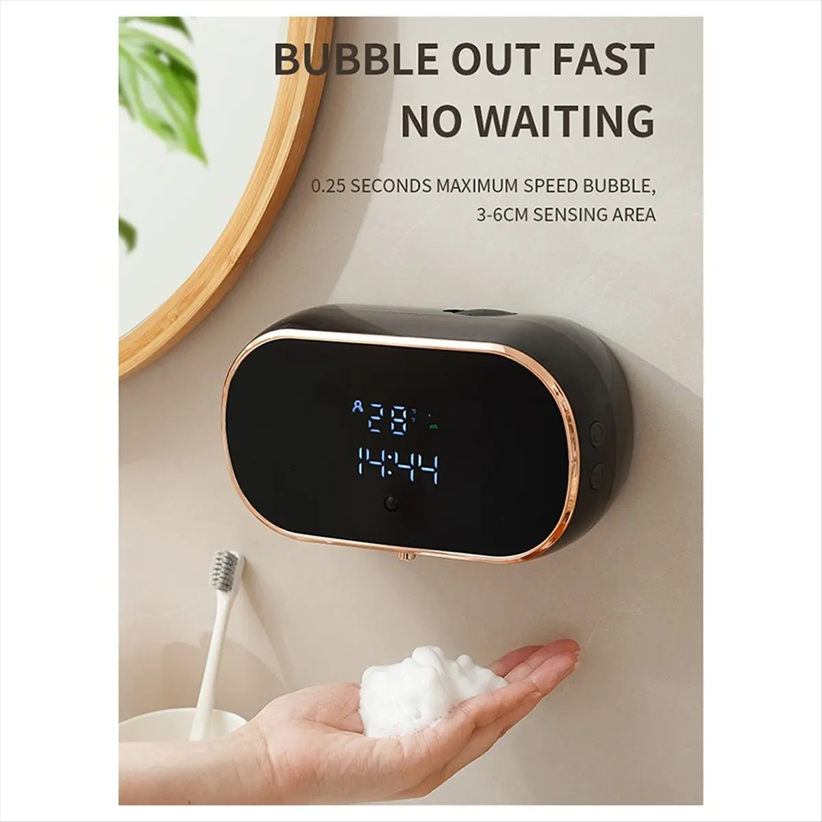 A64I Sensor Soap Dispenser Automatic Foaming Hand Wash Dispenser Wall Mount Liquid Soap Dispenser for Bathroom Kitchen Black