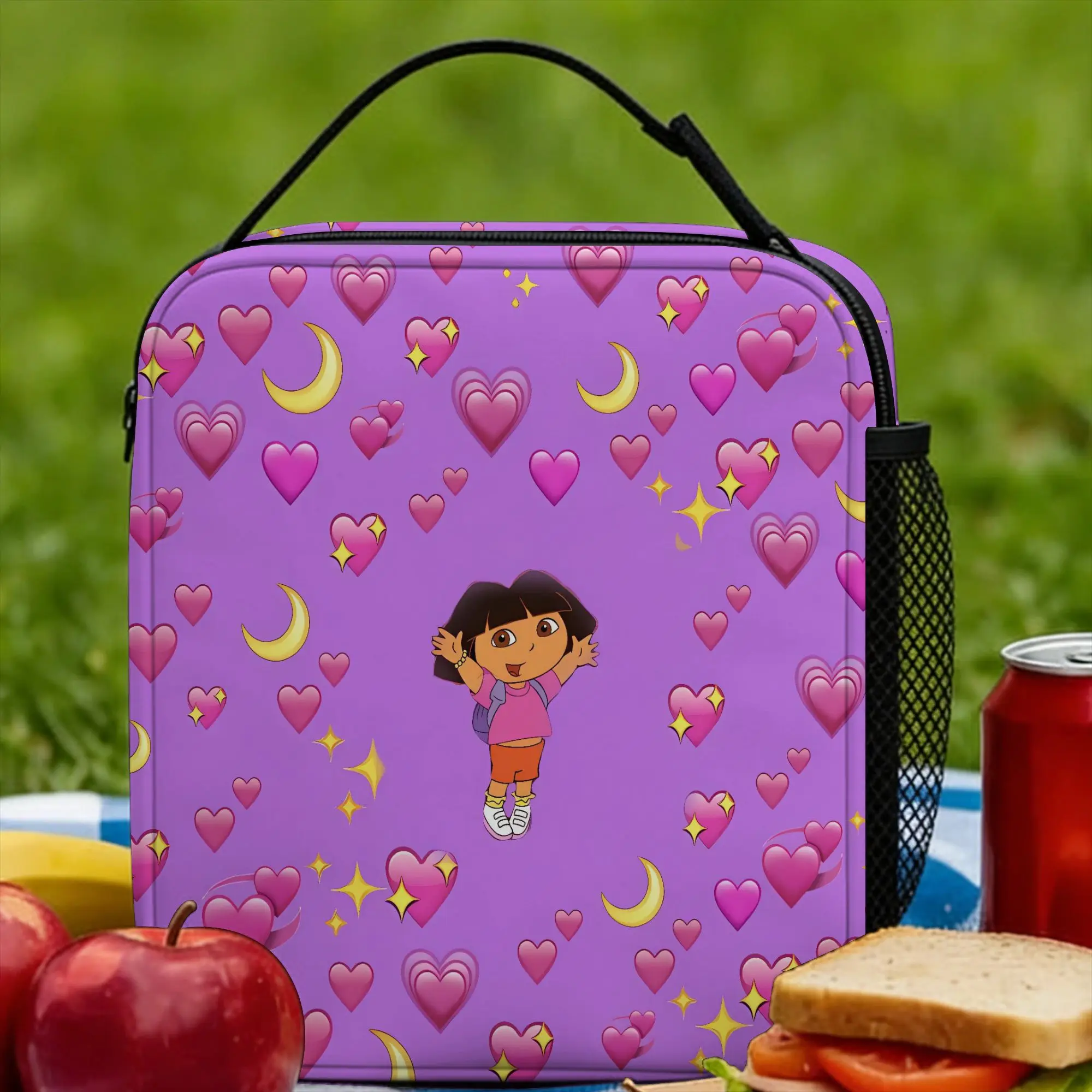 D-Doras The Explorers Lunch Bag Portable Zipper Lunch Box Child Office Graphic Design Cooler Bag Retro Waterproof Tote Food Bags