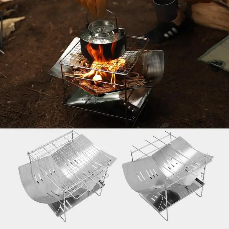 Folding Campfire Grill Barbecue Rack Camping Fire Pit Outdoor Wood Stove Burner Portable Camping Grill for Home BBQ