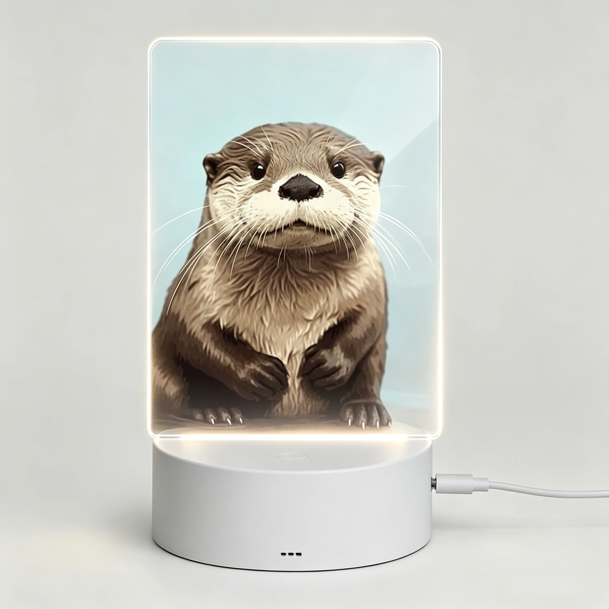 Lovely Wildlife Otter Illustration Acrylic LED Night Light, Animal‑Lovers Bedside Shelf Decoration