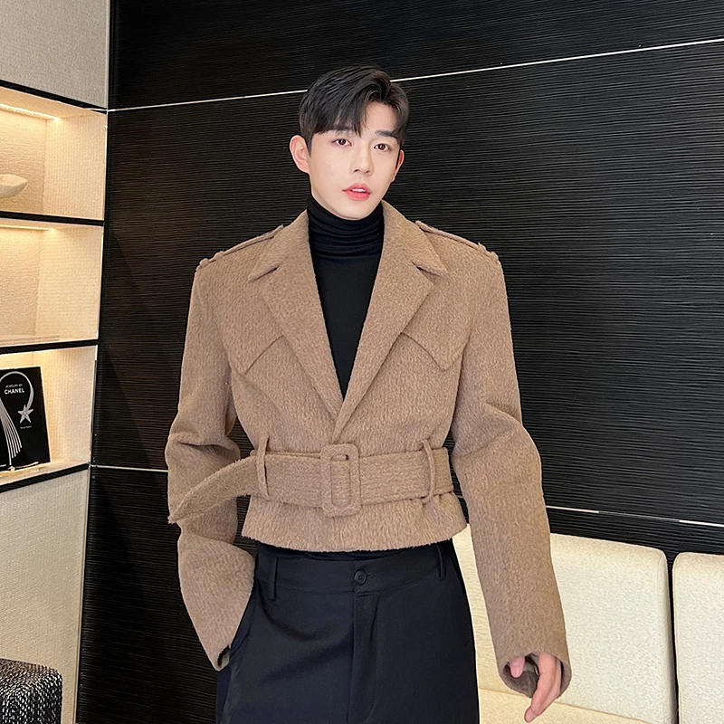 

Мужское шерстяное пальто осенне-зимнего сезона: модный пиджак с отложным воротником, из полиэстера, не мнется, приталенный крой, верхняя одежда