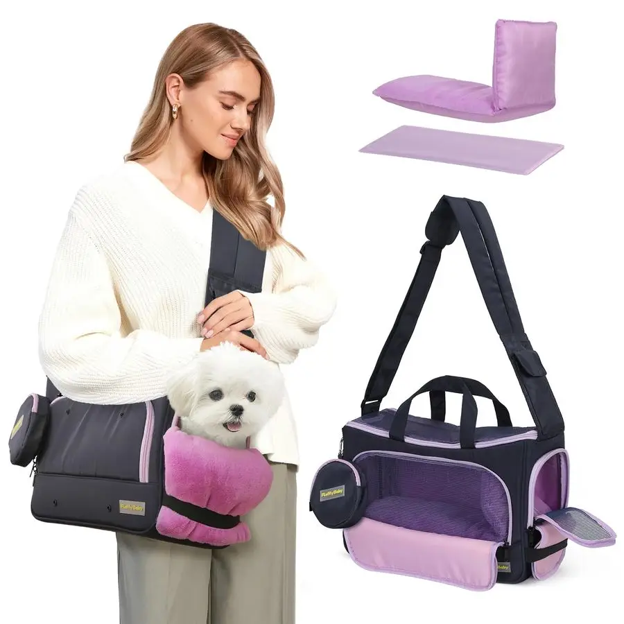 

Переноска для собак, переноска для собак на передней панели, сумка-переноска для домашних животных без помощи рук с мягким регулируемым ремнем и дозатором какашек M