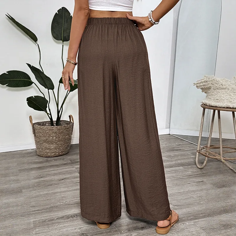 2025 New Casual Simple Style Lace-up Embroidery Solid Color Loose Wide-leg Pants Thin Women