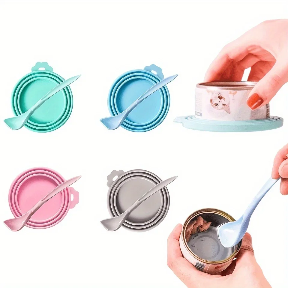 Pet food can lid with spoon, can lid,   universal size suitable for most standard sized canned dog and cat food