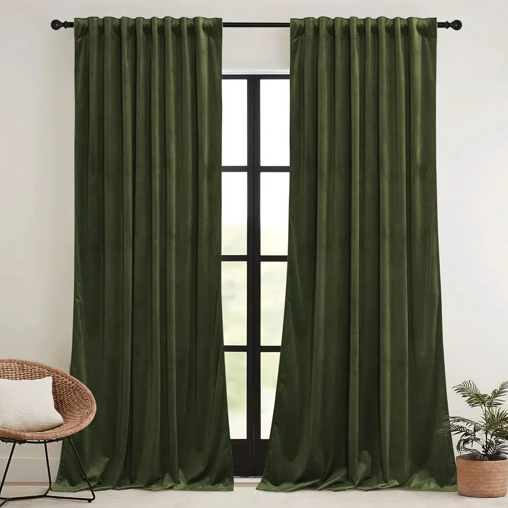 Tende di lusso in velluto verde oliva da 52x90 pollici - Oscuramento della stanza, isolamento termico, set a 2 pannelli per la privacy del soggiorno