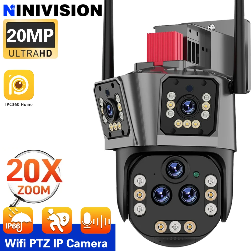 

10K 20MP UHD WiFi Открытый умный дом Автоматическое отслеживание PTZ Пять объектива Три экрана 20X PTZ Zoom Водонепроницаемая связь IP-камера безопасности