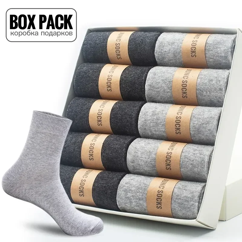 Black Gift 10pairs/box Breathable Pack For Size Summer Soft Cotton Man Socks Winter Business Men Boy's Men's Box