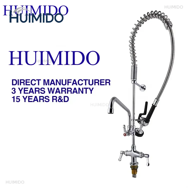 Counter Mount Dual Handle Commercial Kitchen Faucet, Dishwasher Sprayer with Pre-Rinse, Industrial Sink Faucet