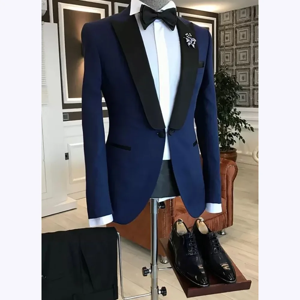

Latest Design Men Suits Shawl Lapel Chic One Button Formal Outfits 2 Piece(Jacket+Pants) Trendy Slim Fit Business Casual Man Set