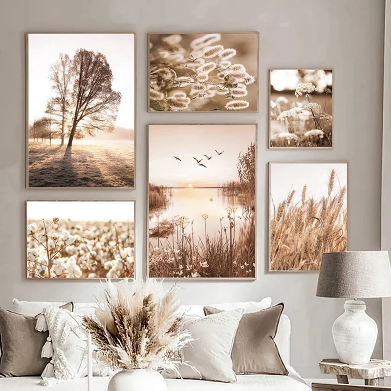 Wall Canvas Art Home Decoration Lake Bridge Dandelion Flower Reed Quote Picture Painting Prints Living Room Nordic Decoration