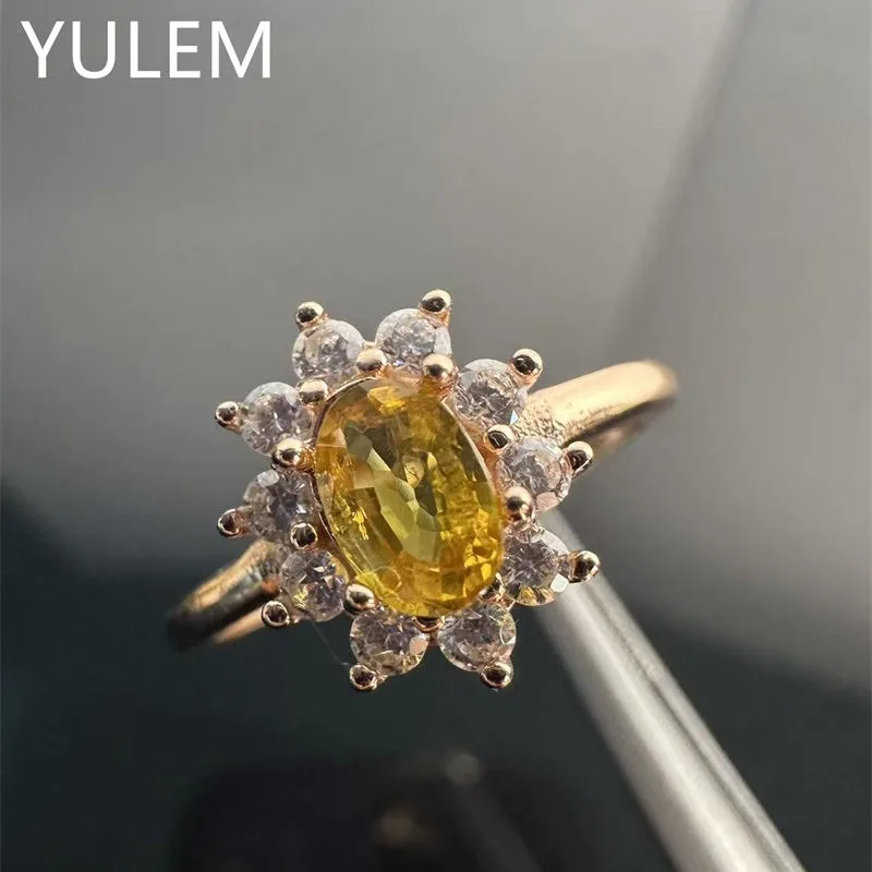 YULEM New Arrival Oval Cut Natural Yellow Sapphire 4x6mm with Silver 925 Fine Jewelry for Women Daily Wear