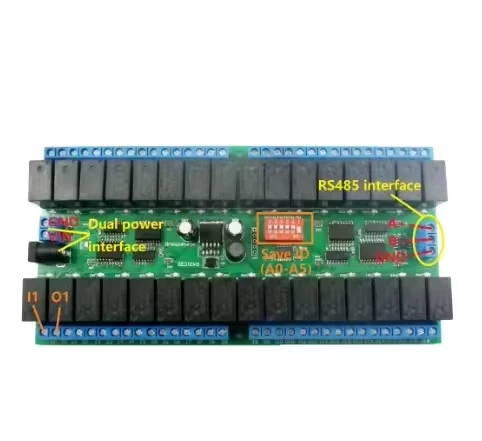 

32-канальная релейная плата постоянного тока 12 В RS-485 Modbus RTU RS485, переключатель дистанционного управления шиной для светодиодного двигателя, ПЛК, PTZ-камеры, умный дом
