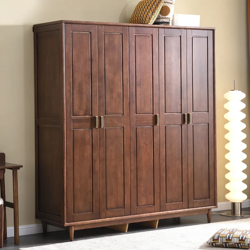 

Solid wood wardrobe bedroom home modern simple log furniture master bedroom four five six swing door wardrobe