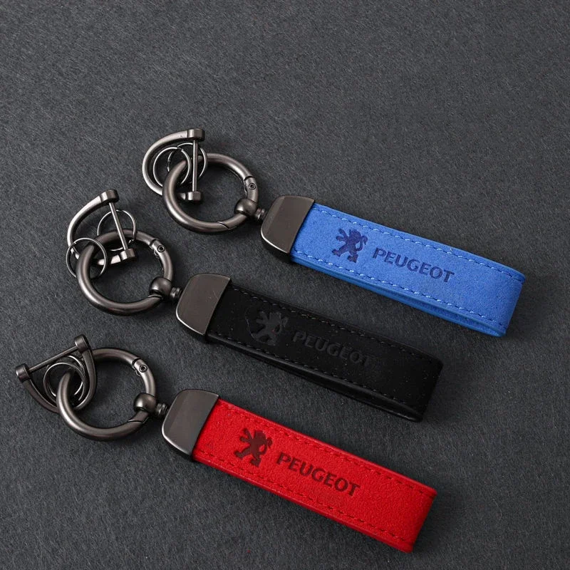 Leather Car Keyrings Pendant Chain for Peugeot 301 2008 307 107 207 3008 308 208 206 407 508 106 108 Rifter Key Accessories