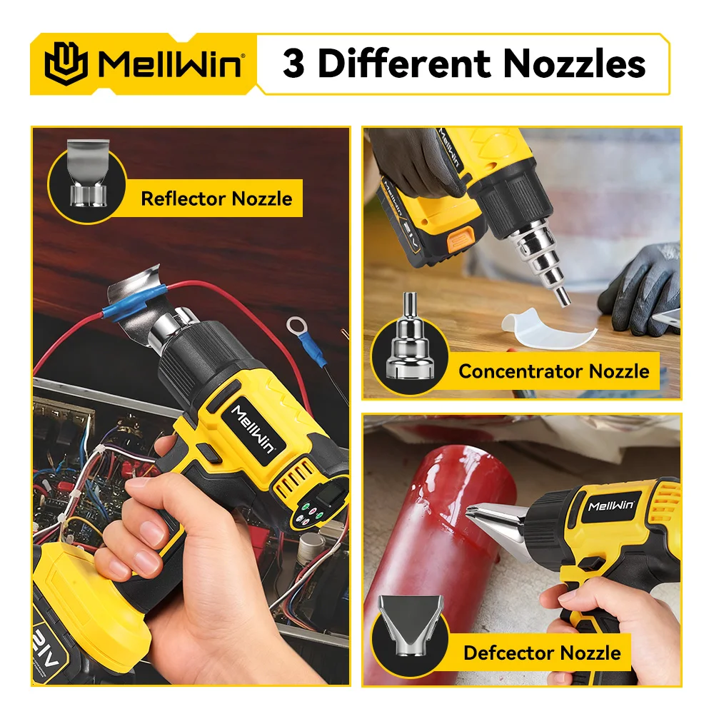 MELLWIN Cordless Electric Heat Gun 540°C 25 Gears Handheld Hot Air Blower Gun Home Welding Tool for Makita 18V Battery Pin - Image 5