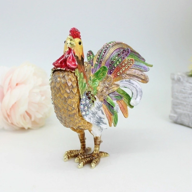 Unique Metal Rooster Decorative Box With Spacious Interior Home Decors Jewelry Holder For Organizing Small Accessories E0BF