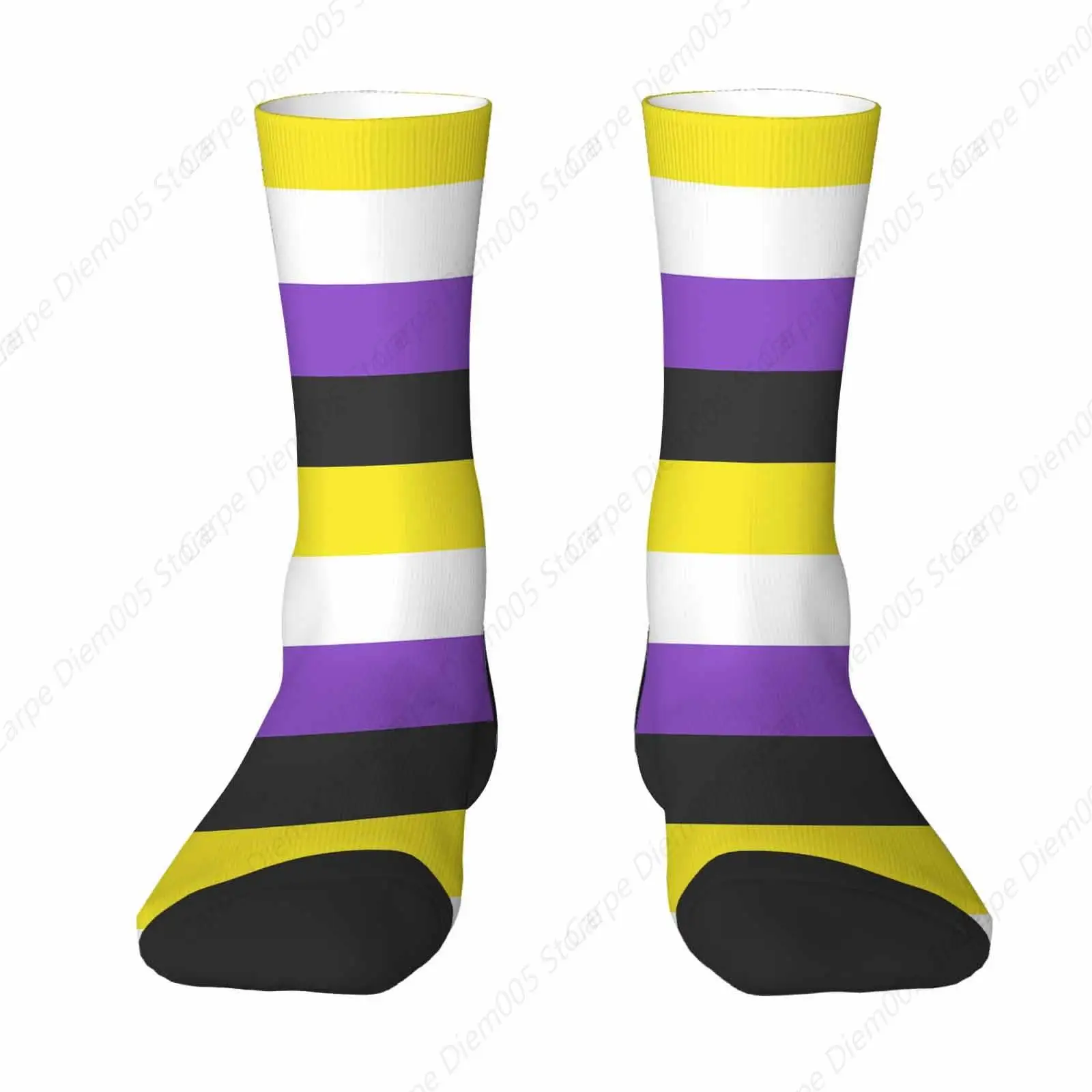 Non-Binary Flag Mens Fun Dress Socks Yellow Purple Black Striped Socks For Women Funny Novelty Crazy Design Cotton Socks