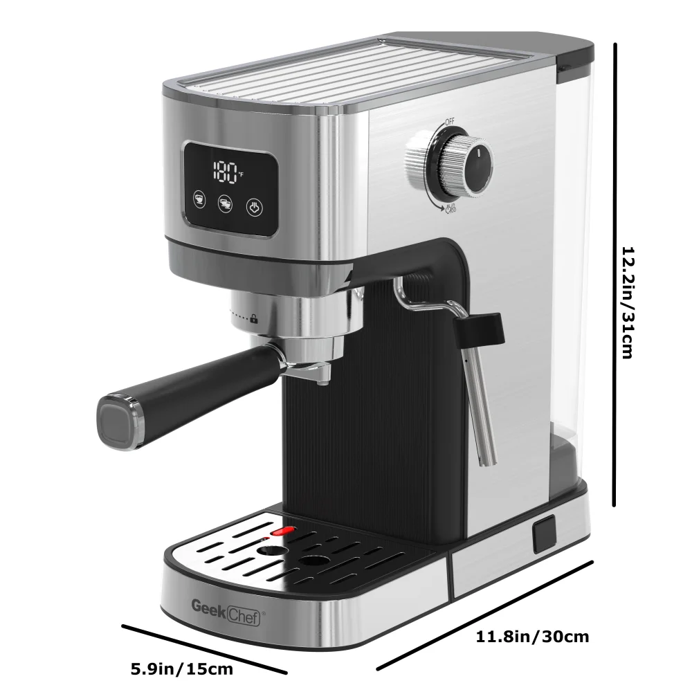 

Cappuccino & Latte Machine with ESE POD Filter & Milk Frother Steam Wand, Compact Coffee Machine for Home,Stainless Steel