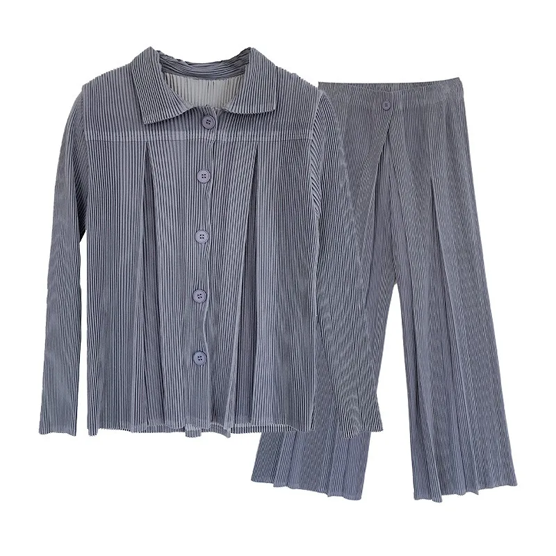 Miyake Geplooide Broek Set 2025 Winter Nieuwe Plooien Pak Set Vest + Casual Rechte Broek Plisse 2 Delige Set Vrouwen Slanke Effect