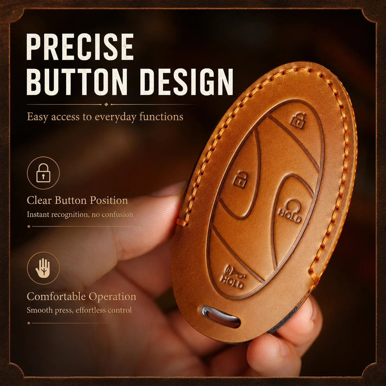 Genuine Leather Key Cover for Hyundai Smart Key 5/7 Buttons Handmade Car Key Fob Case Vintage Protective Holder with Metal Ring view 5
