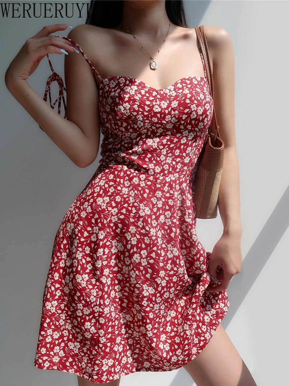 

Vintage Red Floral Spaghetti Strap Dress Women Fashion Summer Y2K Aesthetic Clothing Club Party Sexy Mini Dresses for Women 2024