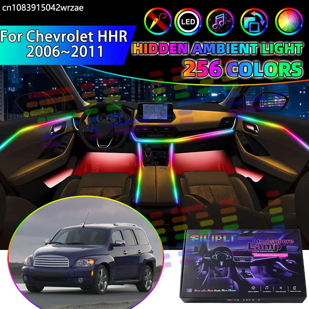 For Chevrolet HHR 2006~2011 2007 2008 2009 RGB Car Interior Ambient Lights Strips Breathing Lighting Kit App Control LED strips