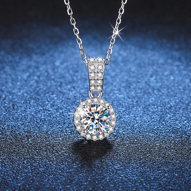 

s925 Sterling Silver Pendant Classic Round Bag 1 carat Moissanite pendant Necklace Plated with pt950 D Moissanite diamond neckla